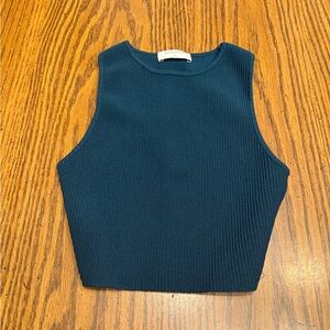 Babaton Teal Ribbed Tank Crop